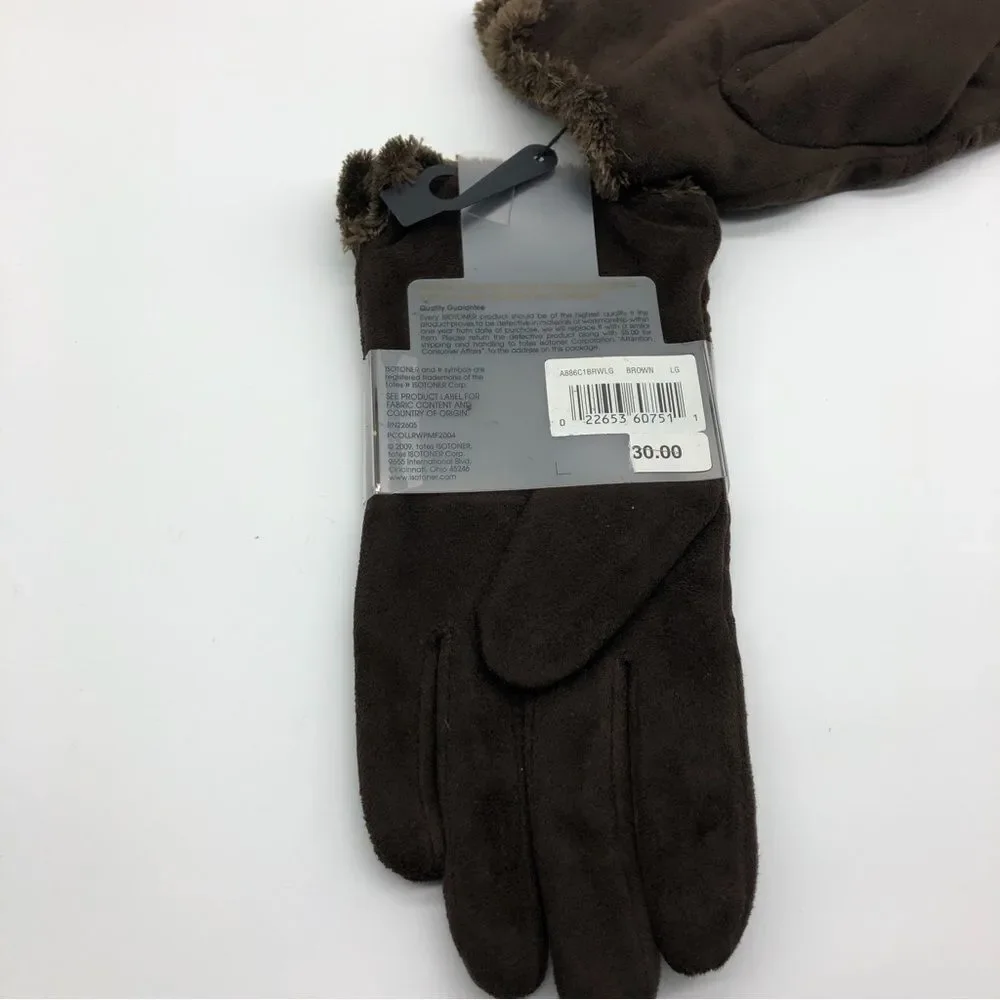 Isotoner Brushed‎ Microfiber Gloves Brown Womens Large NWT - Picture 5 of 8
